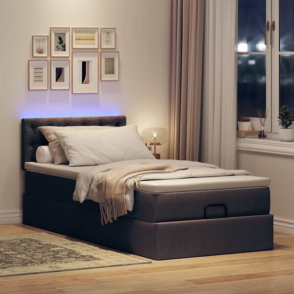 vidaXL Ottoman-Bett mit Matratze & LEDs Dunkelbraun 90x190 cm Stoff