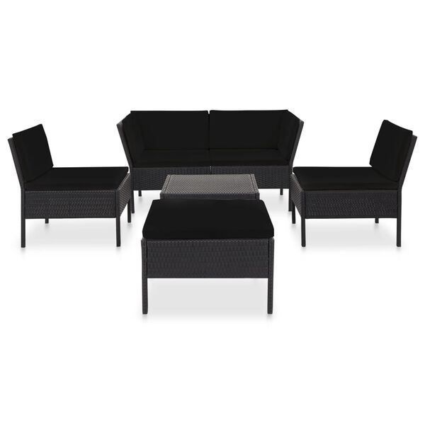 vidaXL 6-tlg. Garten-Lounge-Set mit Auflagen Poly Rattan Schwarz