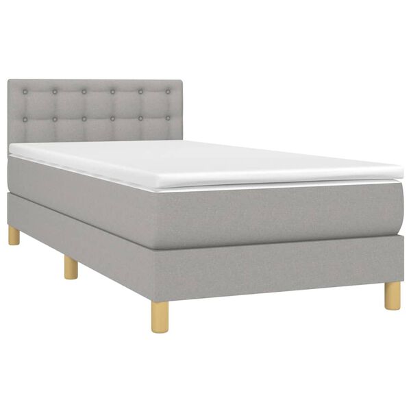 vidaXL Boxspringbett mit Matratze & LED Hellgrau 90x190 cm Stoff