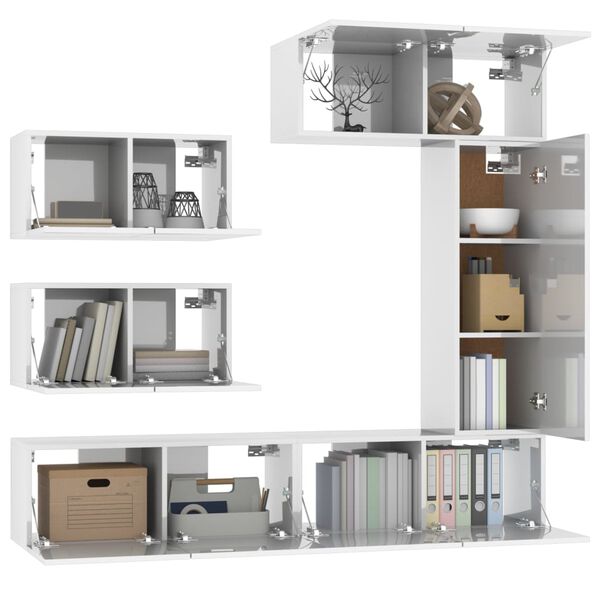 vidaXL 6-tlg. TV-Schrank-Set Hochglanz-Wei&szlig; Holzwerkstoff