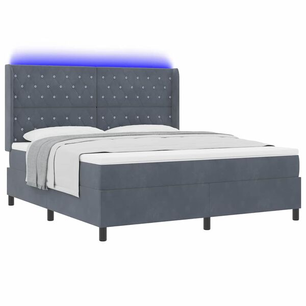 vidaXL Boxspringbett mit Matratze mit LED Dunkelgrau 180 x 200 cm Samt
