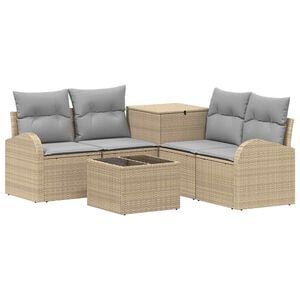 vidaXL Sofa Set 6 stk. Beige und Hellgrau Polyrattan und Stahl