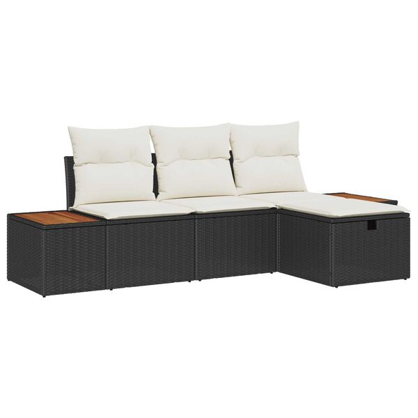 vidaXL Gartensofa-set mit Kissen 4 pcs Schwarz Poly-Rattan
