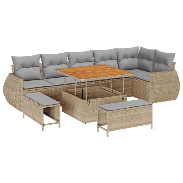vidaXL Gartensofa-set 9 pcs Beige Poly-Rattan
