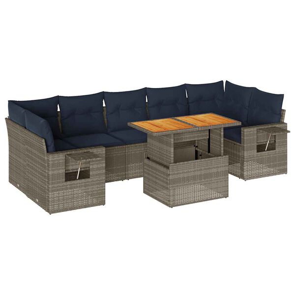 vidaXL 8-tlg. Garten-Sofagarnitur mit Kissen Grau Poly Rattan