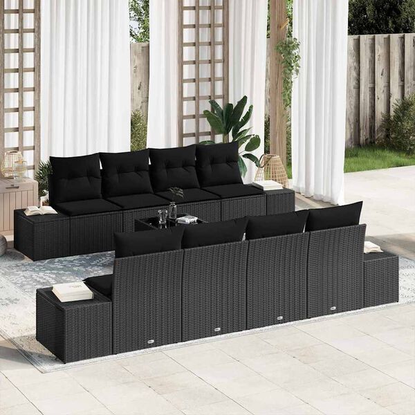 vidaXL Garten-Sofa-Set mit Kissen 8 pcs Schwarz Poly-Rattan