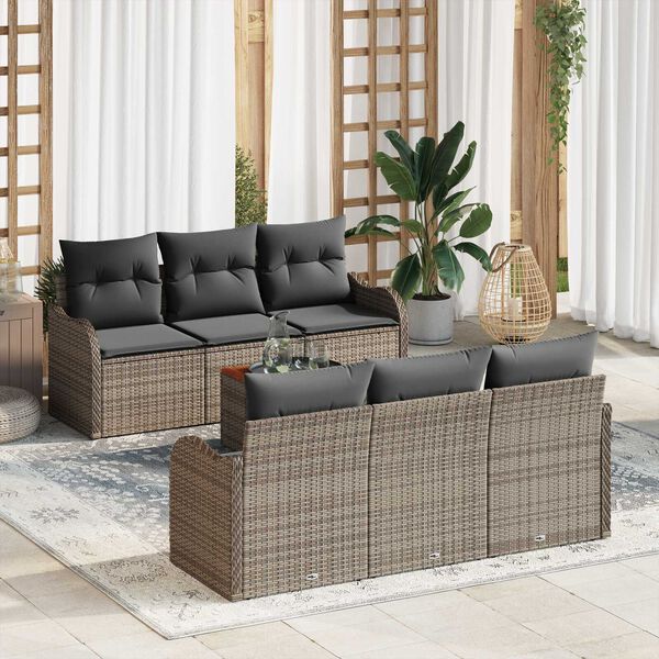 vidaXL Gartensofa-set mit Kissen 7 pcs Grau Poly-Rattan