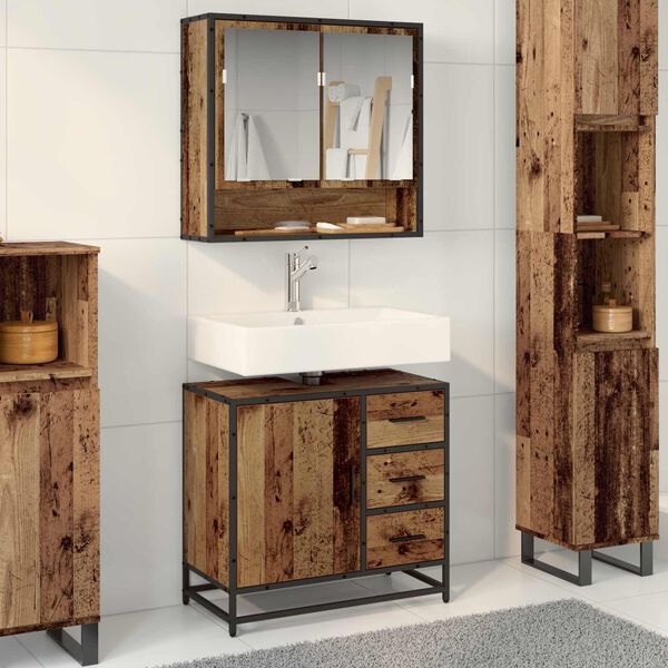 vidaXL Badezimmerschrank mit T&uuml;r Altholz 65 x 33 x 60 cm Holzwerkstoff