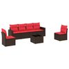 vidaXL 7-tlg. Garten-Sofagarnitur mit Kissen Braun Poly Rattan