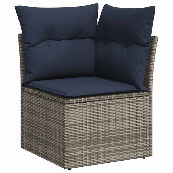 vidaXL 14-tlg. Garten-Sofagarnitur mit Kissen Grau Poly Rattan