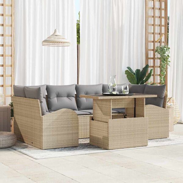 vidaXL Gartensofa-set mit Kissen 7 pcs Beige Poly Rattan