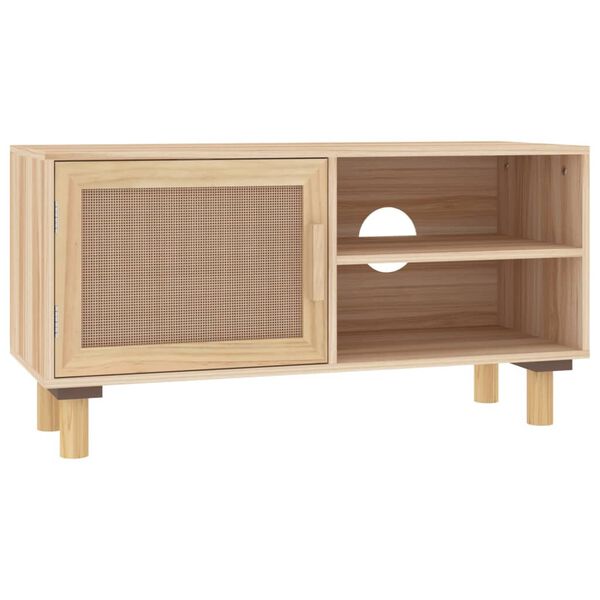 vidaXL TV-Schrank Braun 80x30x40 cm Massivholz Kiefer und Natur-Rattan