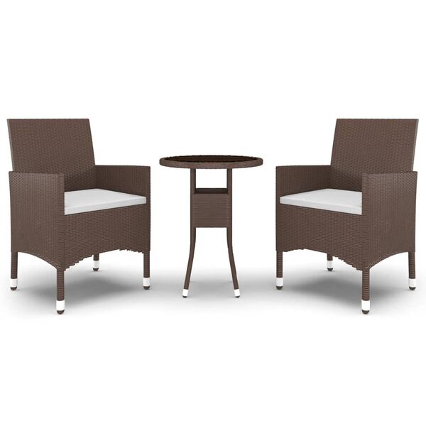 vidaXL 3-tlg. Bistro-Set Poly-Rattan und Hartglas Braun