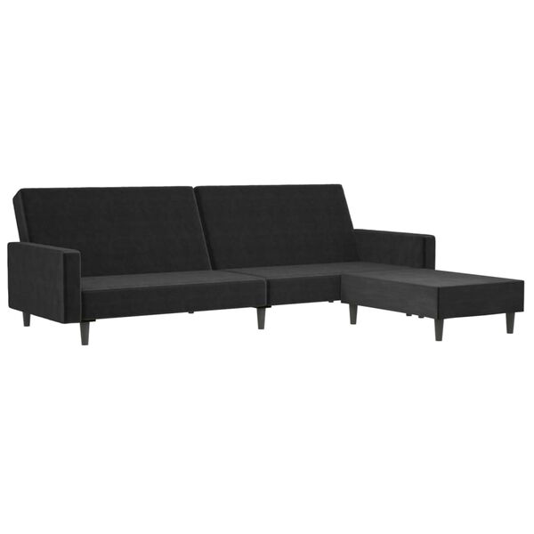vidaXL Schlafsofa 2-Sitzer mit Fu&szlig;hocker Schwarz Samt
