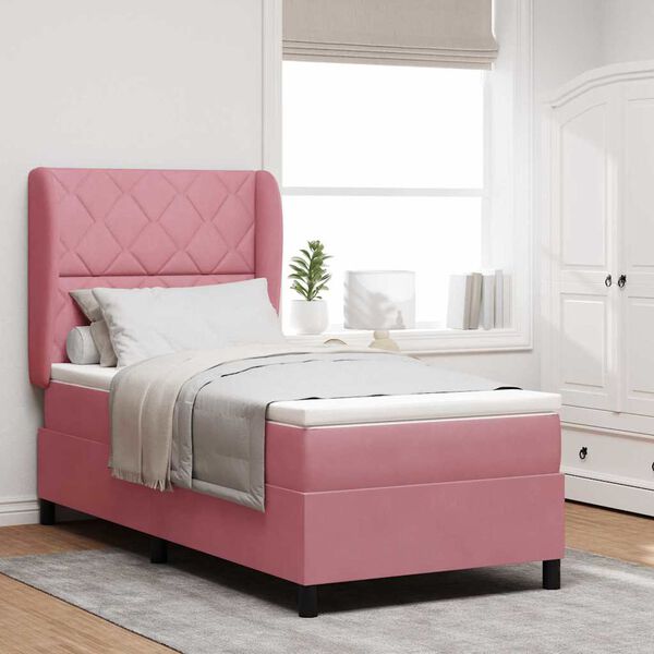 vidaXL Boxspringbett mit Matratze Rosa 190 x 90 cm Polyester
