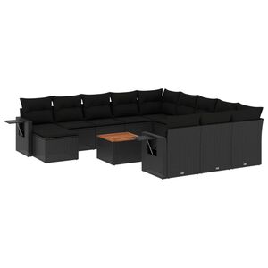 vidaXL 13-tlg. Garten-Sofagarnitur mit Kissen Schwarz Poly Rattan
