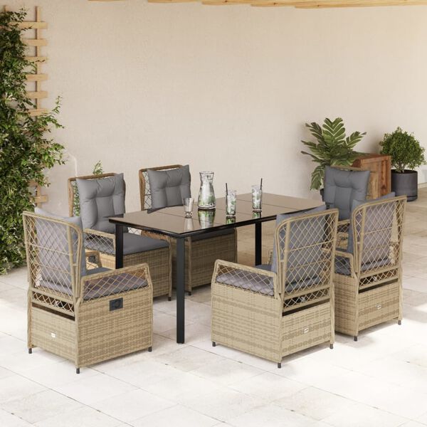 vidaXL 7-tlg. Garten-Essgruppe mit Kissen Beige Poly Rattan