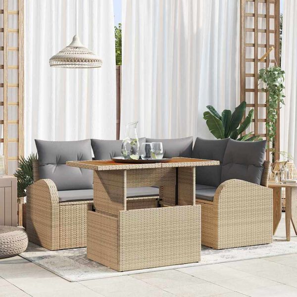vidaXL Garten-Sofa-Set mit Speicher 5 pcs Beige Poly Rattan