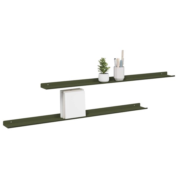 vidaXL Schwebendes Regal 2 pcs Olive Gr&uuml;n 100 x 9 x 2,5 cm Stahl