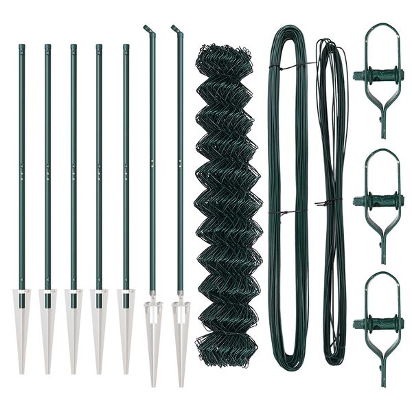 vidaXL Kettengliedzaun mit Pfosten Gr&uuml;n 1,4 x 10 m Stahl