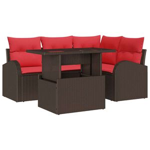 vidaXL Gartensofa-set 5 Stk. 4-Sitzanzahl Braun und Rot Poly-Rattan