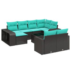 vidaXL 11-tlg. Garten-Sofagarnitur mit Kissen Schwarz Poly Rattan