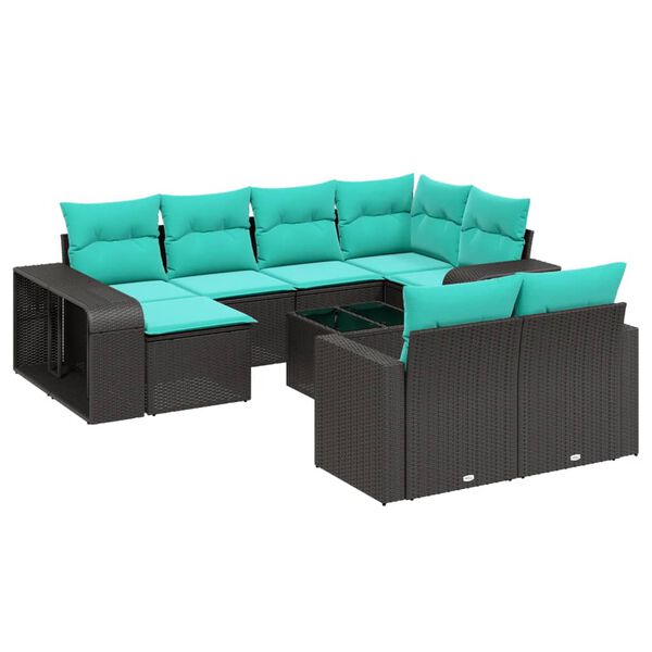 vidaXL 11-tlg. Garten-Sofagarnitur mit Kissen Schwarz Poly Rattan