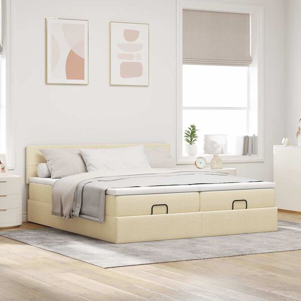 vidaXL Ottoman-Bett mit Matratzen Creme 180x200 cm Stoff