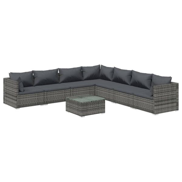 vidaXL 8-tlg. Garten-Lounge-Set mit Kissen Poly Rattan Grau