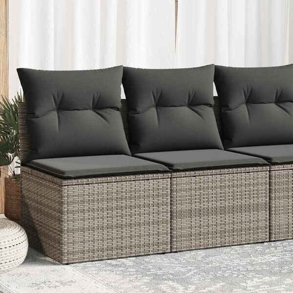 vidaXL 2-tlg. Garten-Sofagarnitur mit Kissen Grau Poly Rattan Akazie