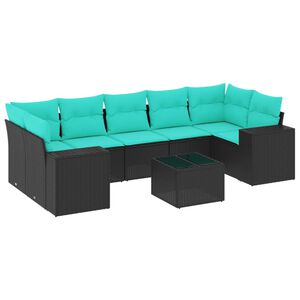 vidaXL 8-teiliges Gartensofa-Set mit Kissen, schwarzes Polyrattan