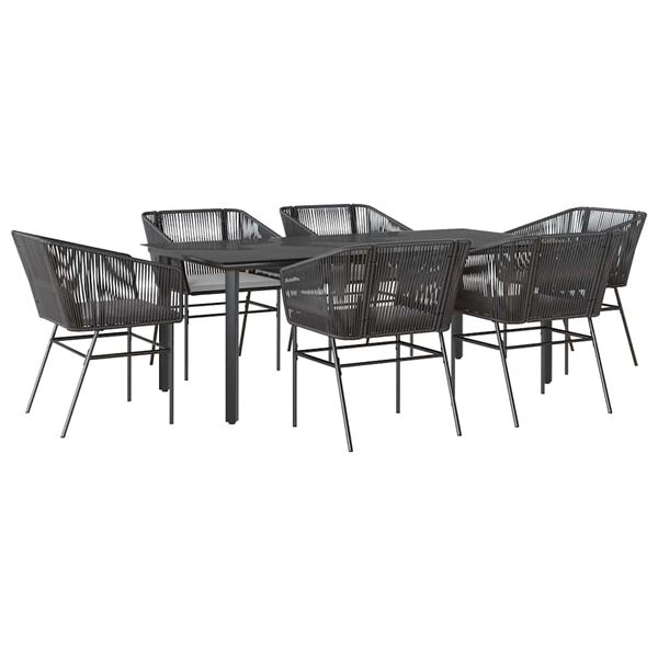 vidaXL 7-tlg. Garten-Essgruppe mit Kissen Schwarz Poly Rattan Glas