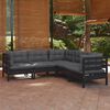 vidaXL 5-tlg. Garten-Lounge-Set mit Kissen Schwarz Kiefer Massivholz