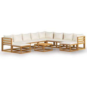 vidaXL 11-tlg. Garten-Lounge-Set mit Auflagen Creme Massivholz Akazie