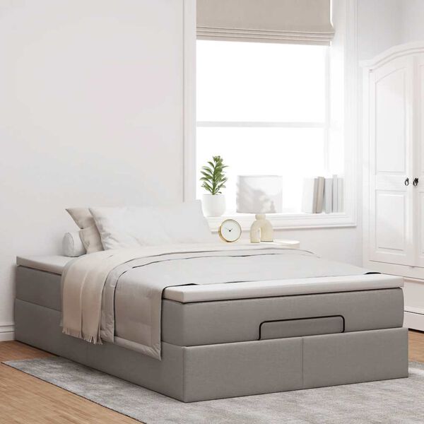 vidaXL Ottoman-Bett mit Matratze Taupe 120x200 cm Stoff