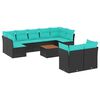 vidaXL 10-tlg. Garten-Sofagarnitur mit Kissen Schwarz Poly Rattan