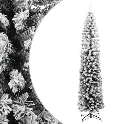 vidaXL Künstlicher Weihnachtsbaum Schlank mit Schnee Grün 210 cm PVC