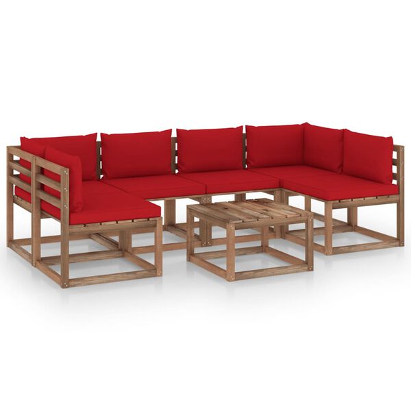 vidaXL 7-tlg. Garten-Lounge-Set aus Paletten mit Kissen Kiefernholz