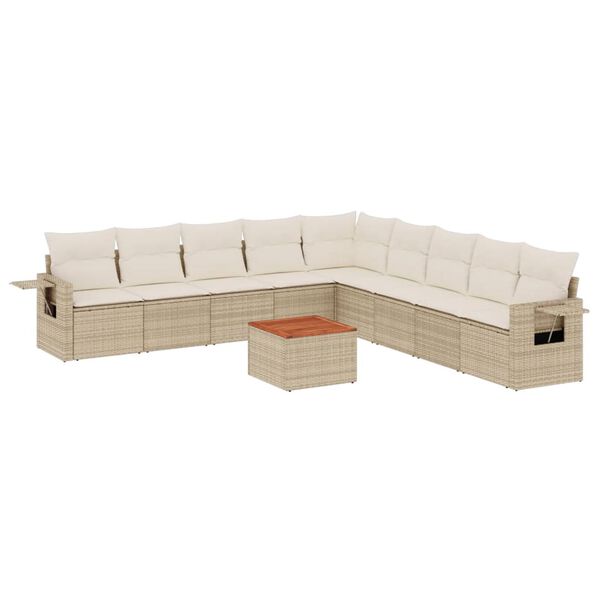 vidaXL 10-tlg. Garten-Sofagarnitur mit Kissen Beige Poly Rattan