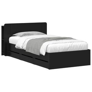 vidaXL Bettgestell mit Stauraum und Kopfteil Schwarz 75 x 190 cm