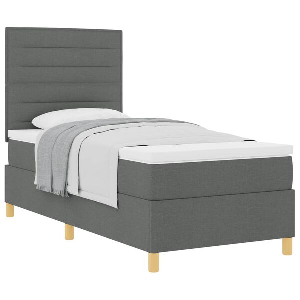 vidaXL Boxspringbett mit Matratze Dunkelgrau 90 x 200 cm Stoff