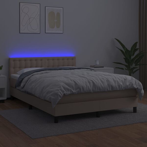 vidaXL Boxspringbett mit Matratze & LED Cappuccino-Braun 140x200cm