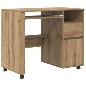 vidaXL Tisch mit R&auml;dern Artisan-Eiche Holzwerkstoff 91 x 50 x 77 cm