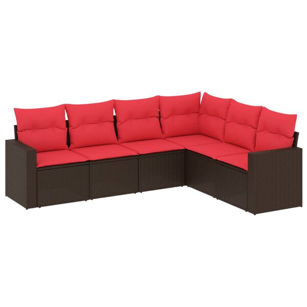 vidaXL 6-tlg. Garten-Sofagarnitur mit Kissen Braun Poly Rattan