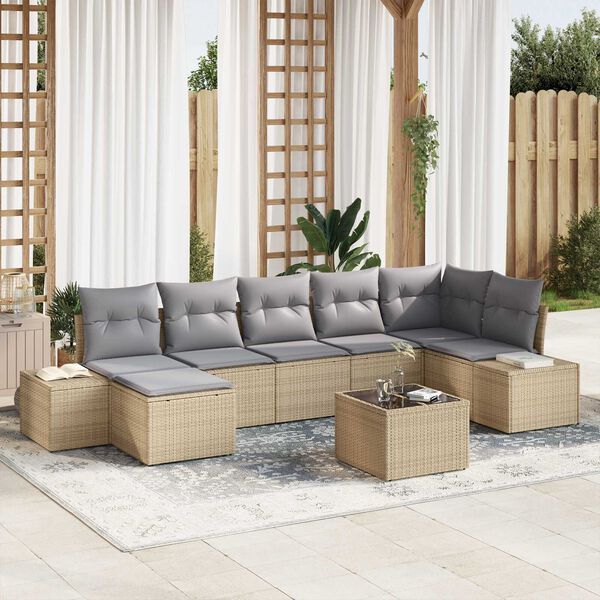 vidaXL Garten-Sofa-Set mit Kissen mit Speicher 7 pcs Beige Poly-Rattan