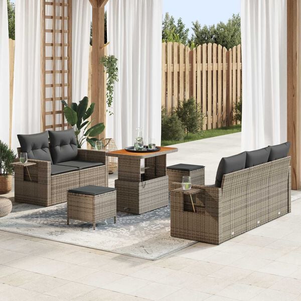 vidaXL Gartensofa-set mit Kissen 10 pcs Grau Poly-Rattan