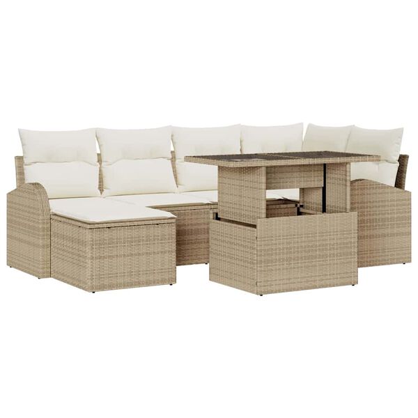 vidaXL Garten-Sofa-Set mit Kissen 7 pcs Beige und Creme