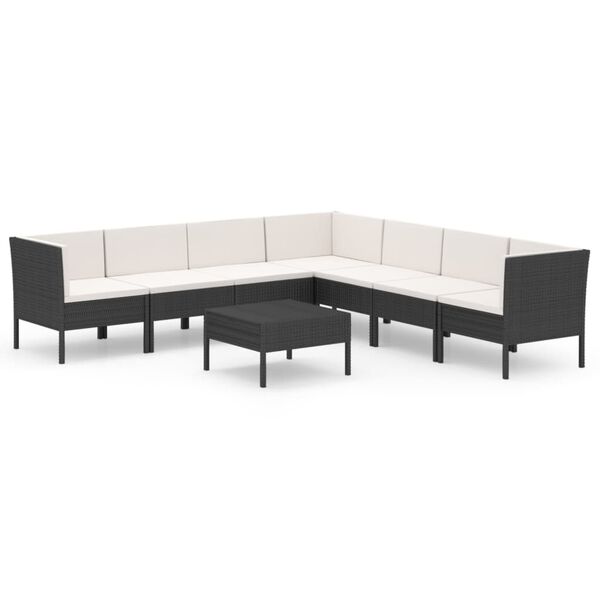 vidaXL 8-tlg. Garten-Lounge-Set mit Auflagen Poly Rattan Schwarz