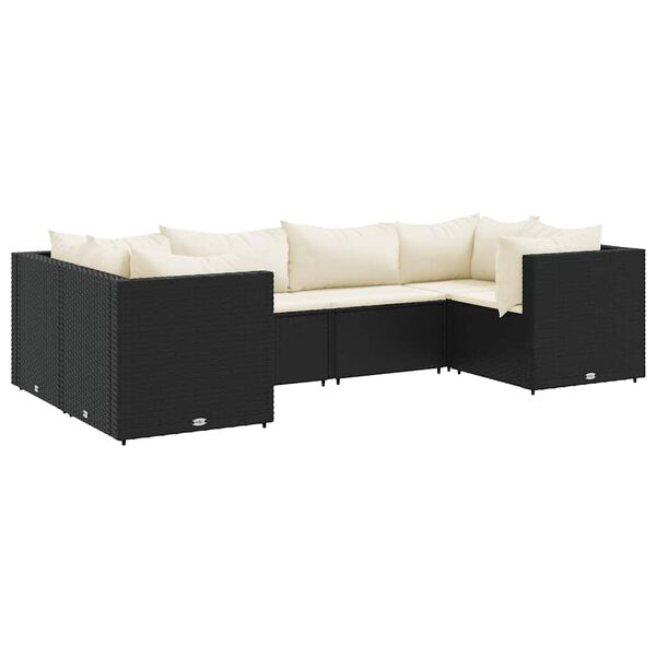 vidaXL 6-tlg. Garten-Lounge-Set mit Kissen Schwarz Poly Rattan