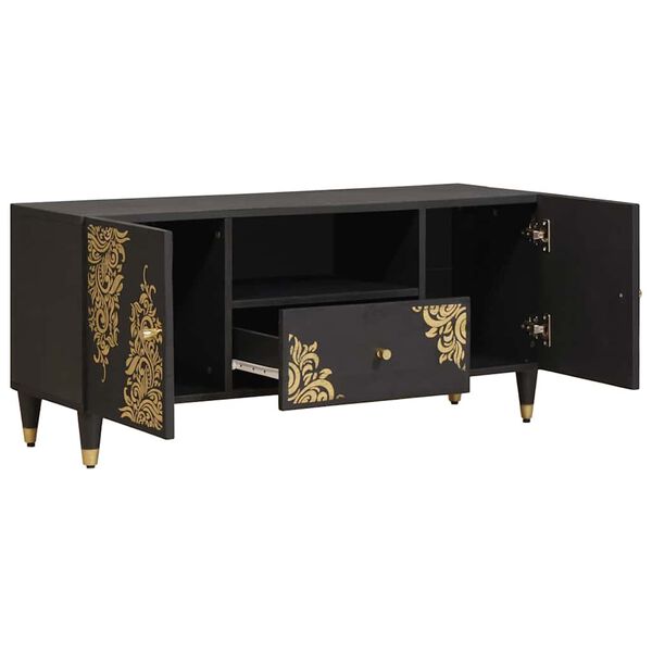 vidaXL TV-Schränk mit Regal Schwarz 105 x 33 x 46 cm Massivholz Mango